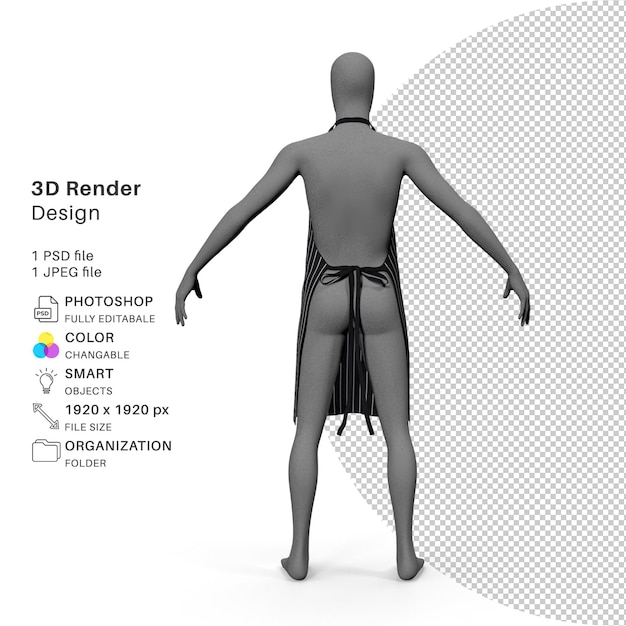 PSD tablier de cuisine pour hommes réalistes rayé sur mannequin de modélisation 3d fichier psd