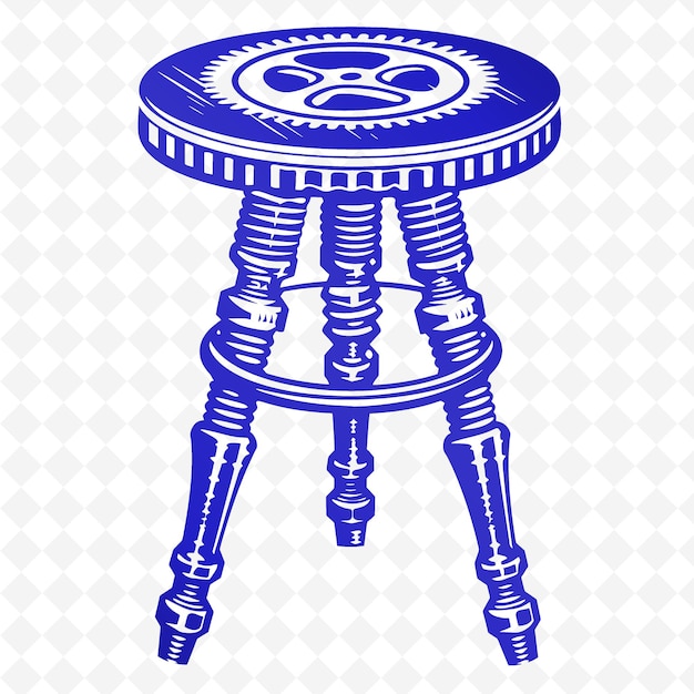 PSD un tabouret antique bleu avec un dessin d'un dessin qui dit 