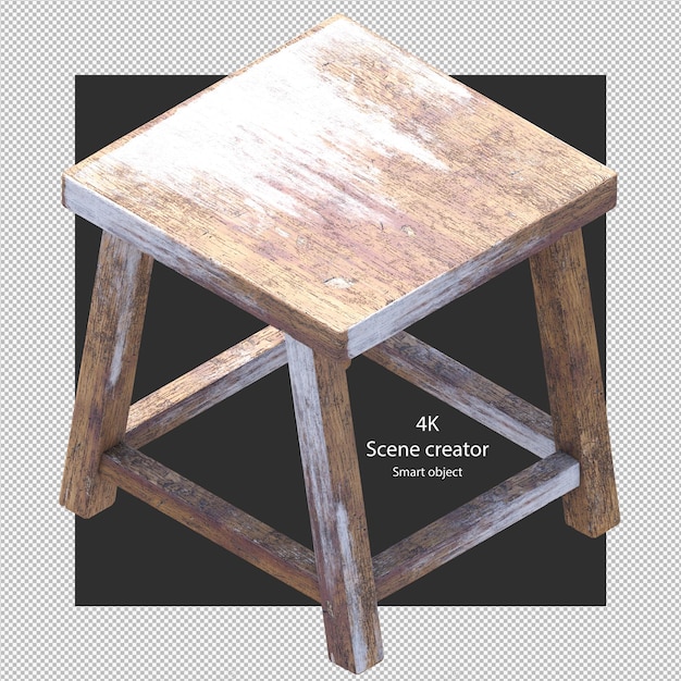 PSD tabouret en bois rendu tabouret en bois avec de la saleté de peinture blanche