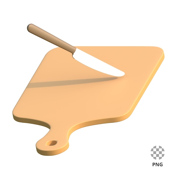 Tábua de corte de ícone 3d com uma faca