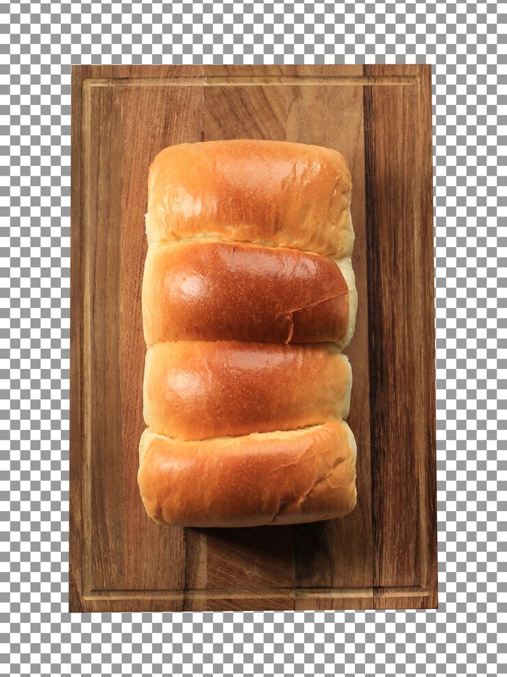 PSD tábua de corte de madeira com pão grande em fundo transparente