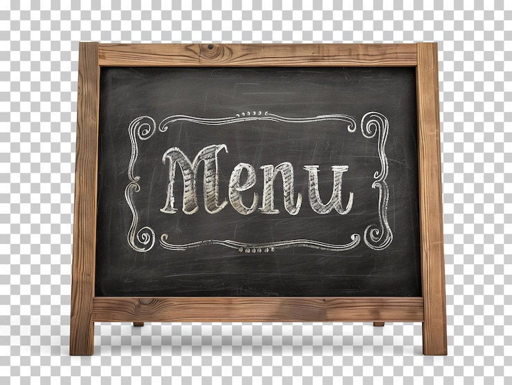 PSD tabuleiro com a palavra menu escrita em giz isolado em fundo transparente png psd