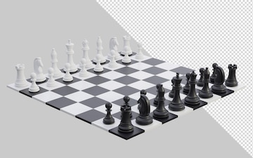 Renderização 3d de um tabuleiro de xadrez com um conjunto completo de  figuras na posição inicial ícone de inteligência de negócios