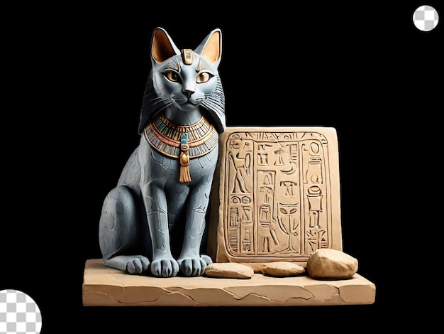 PSD tabuleiro em branco de pedra dourada com gato preto egípcio png transparente