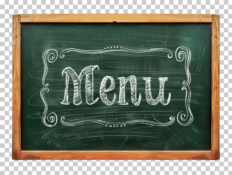 PSD tabuleiro verde com a palavra menu escrita em giz isolado em fundo transparente png psd