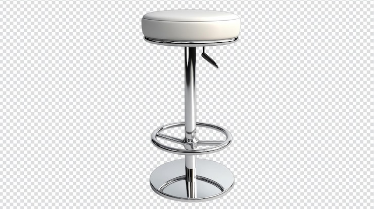 PSD taburete de bar blanco ajustable con base cromada diseñado para cocinas y comedores modernos