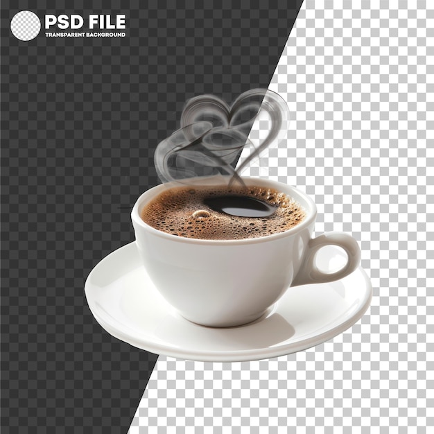Taça de café a vapor com arte de espuma em forma de coração