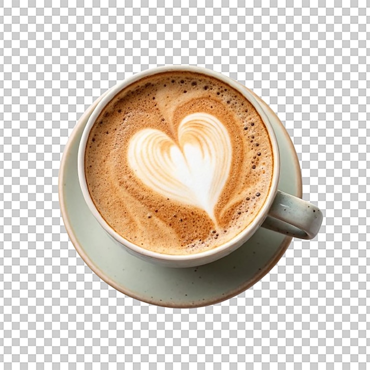 PSD taça de café quente com um design de coração de espuma no centro