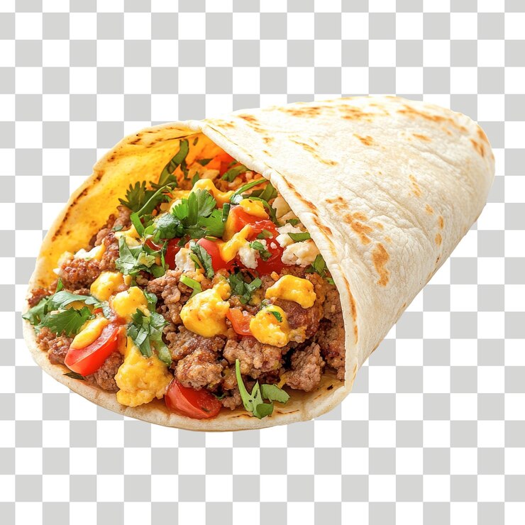 un taco con carne, verduras y queso en un fondo a cuadros