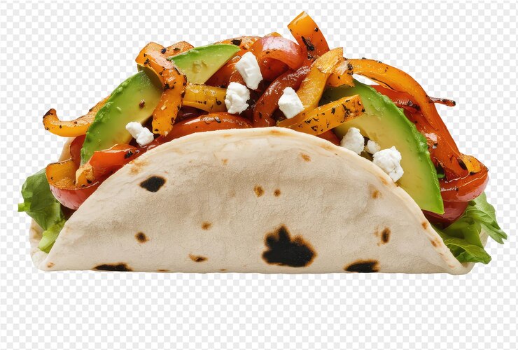 PSD un taco con diferentes ingredientes, incluida una tortilla