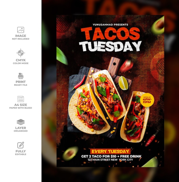 Taco-Flyer lateinamerikanisches mexikanisches Essen Instagram-Banner-Vorlage