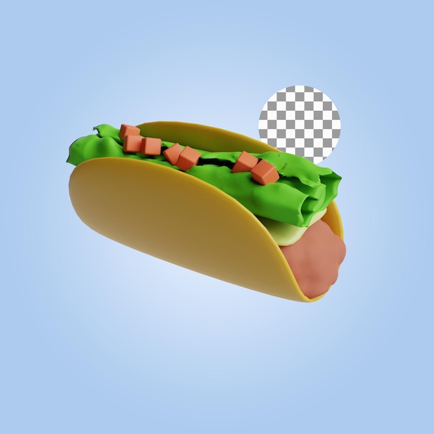 PSD taco mit fleisch und gemüse 3d-rendering-illustration