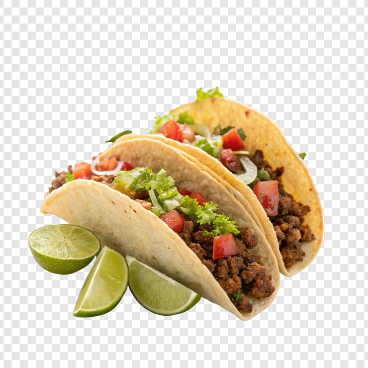 Tacos are served on a transparent background