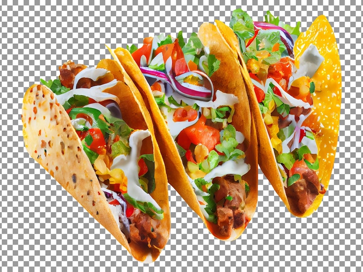 PSD tacos de carne y vegetales frescos aislados sobre fondo transparente