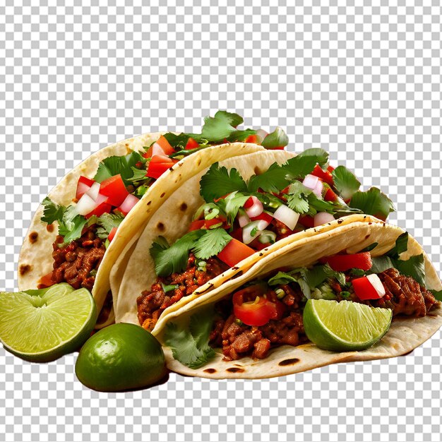 Tacos de carne isolados em fundo transparente