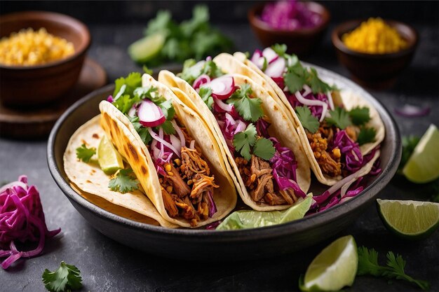 Tacos tradizionali messicani con succose carnitas