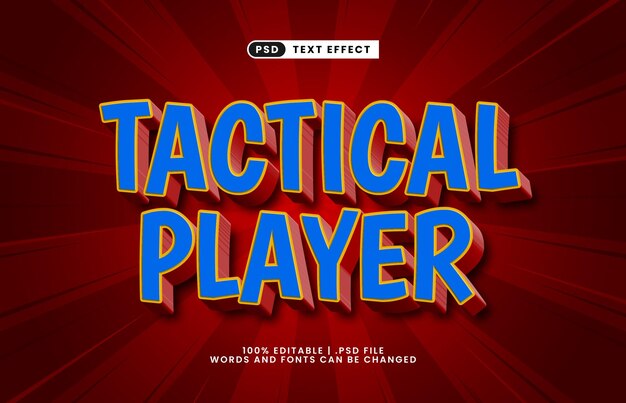 Táctico jugador efecto de texto editable con un estilo de texto de deporte y fútbol