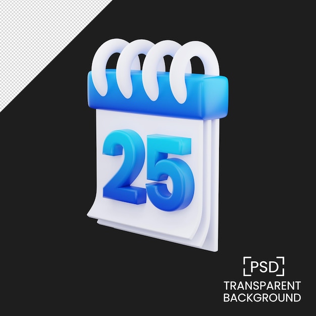 Tag 25 kalender für ereigniswochentag, feiertag, zeitplan, blauer farbverlauf 3d-renderillustration isoliert