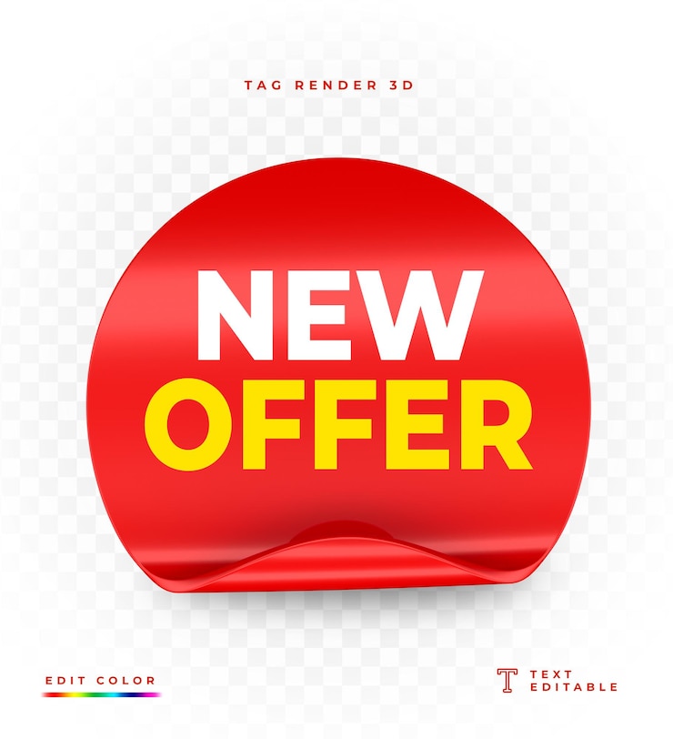 PSD tag nouvelle offre rendu 3d rouge isolé