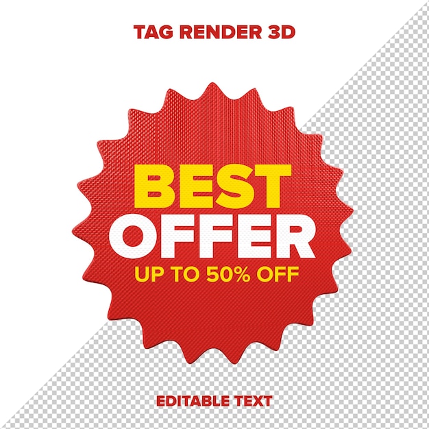 Tag psd 3d renderizada em fundo transparente