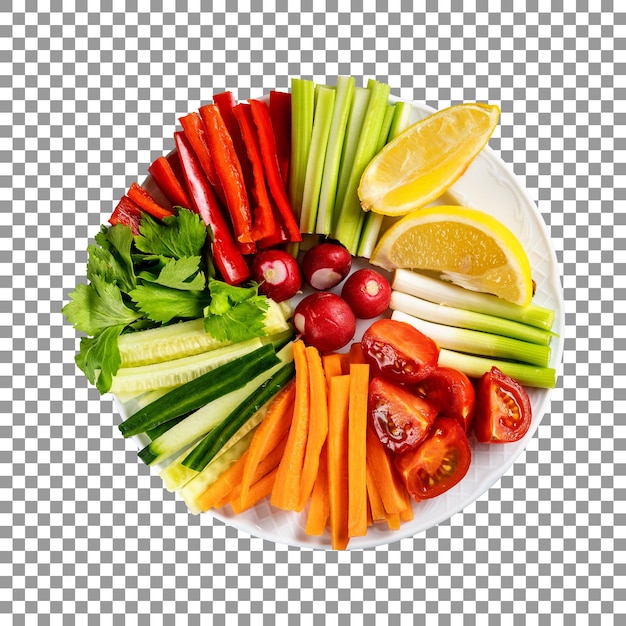 Tagli di verdure su un piatto con sfondo trasparente