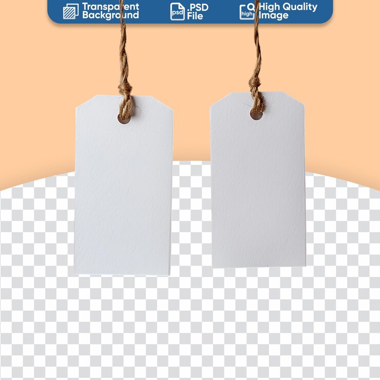 PSD tags preço mockup 2 cartão retangular branco em branco pendurado em cordas