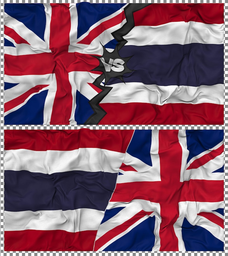 PSD tailândia versus reino unido meia bandeira combinada textura 3d de bump cloth