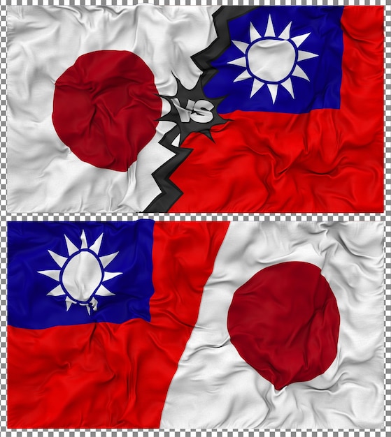 Taiwán contra Japón Media bandera combinada con textura en 3D