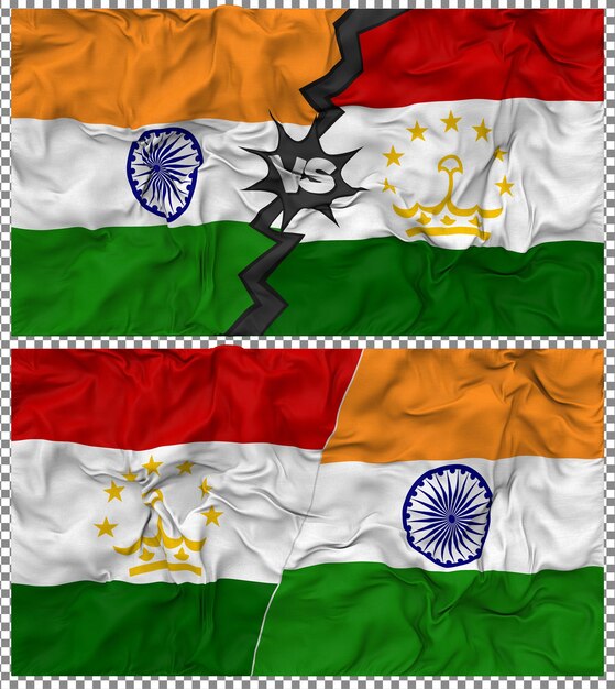 Tajikistán contra la India Media bandera combinada con textura 3D de la tela