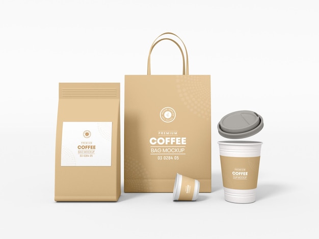 Take away paper coffee cup und coffee bag branding mockup