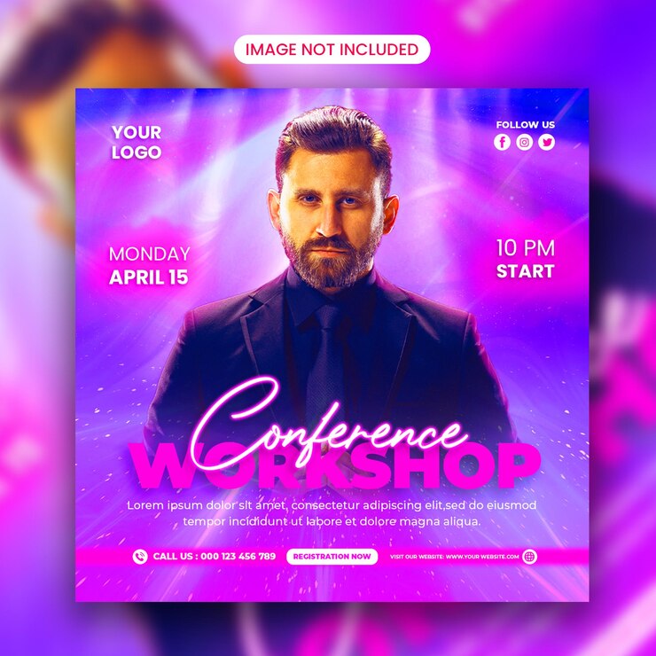PSD taller conferencia social media post y party flyer web banner