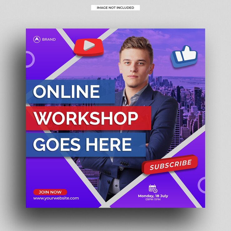 Taller de transmisión en vivo Plantilla de publicación de Instagram Plantilla de volante cuadrado