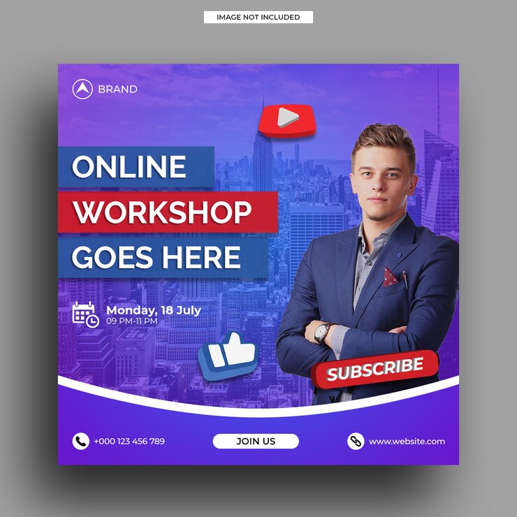 Taller de transmisión en vivo plantilla de publicación de redes sociales plantilla de banner cuadrado