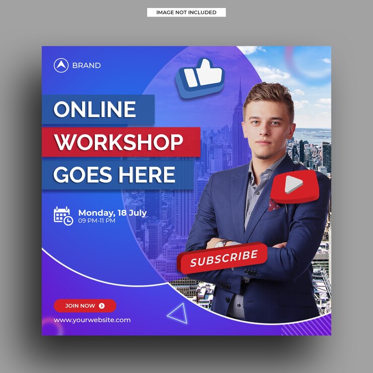 Taller de transmisión en vivo plantilla de publicación de redes sociales plantilla de banner cuadrado