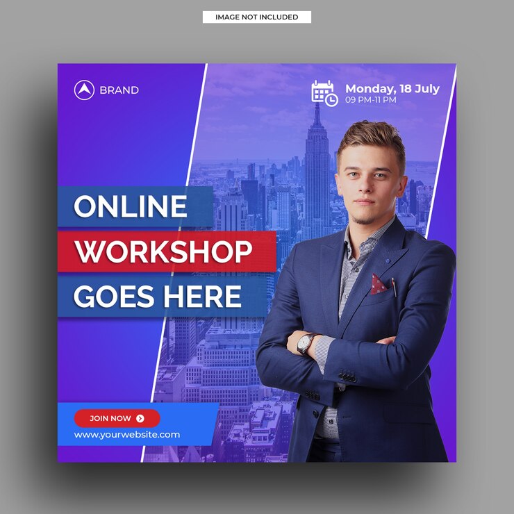 Taller de transmisión en vivo plantilla de publicación de redes sociales plantilla de banner cuadrado