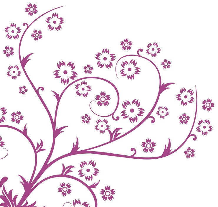 PSD tallo de color púrpura con ilustración de flores redondeadas