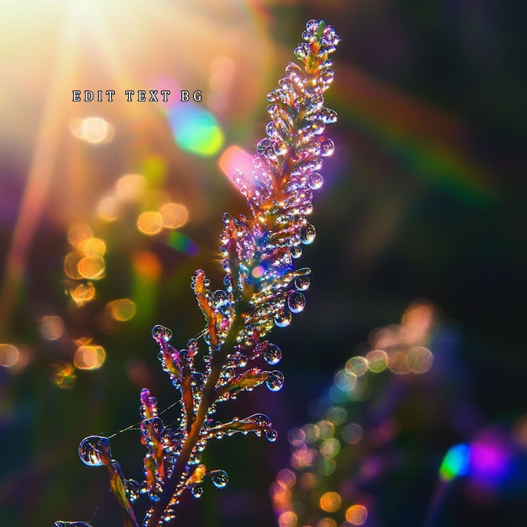 PSD el tallo de la planta cubierto de escamas en la luz del amanecer muestra efectos bokeh y arco iris vibrantes