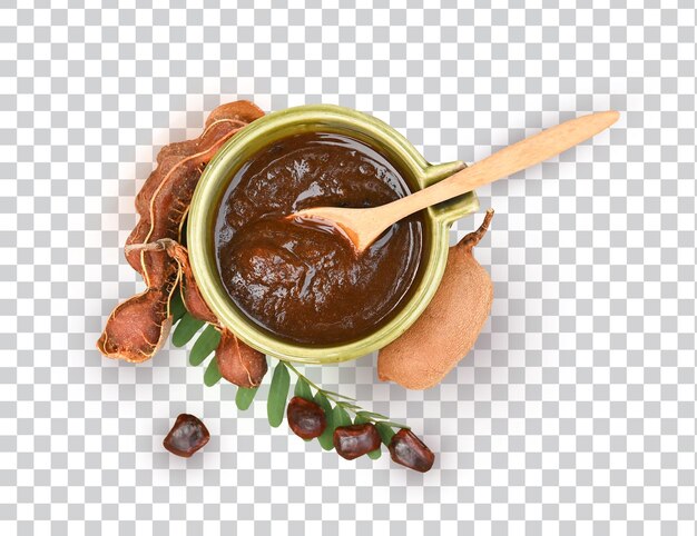 Tamarind-satz für die gesundheit schönheitsbehandlung spa haarschrub tamarind reife schale schale samen in holzlöffel in chopboard platz auf whitephoto premium psd