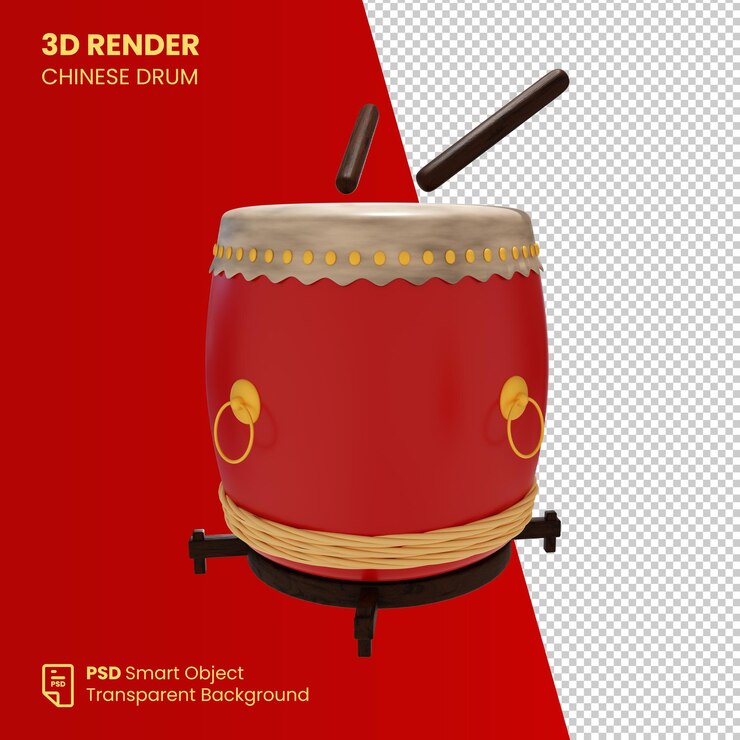 PSD tambor chino de renderizado 3d