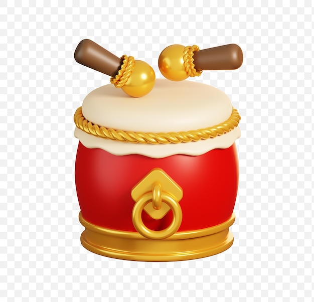 Tambour chinois isolé éléments de la nouvelle année chinoise icône de dessin animé rendu 3D