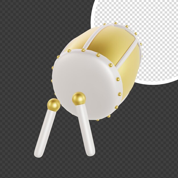 Tambour de prière traditionnel de rendu 3D en blanc et or