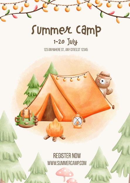 tamplate de acampamento de verão