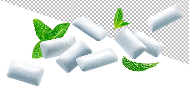 Tampons de chewing-gum avec des feuilles de menthe isolées