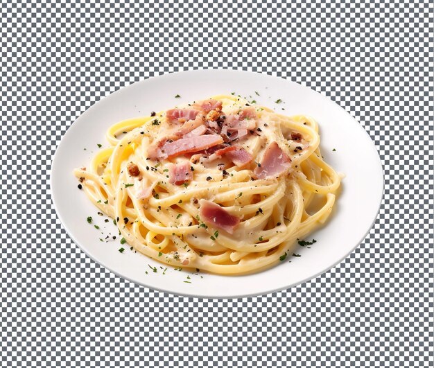 Tan deliciosa salsa de carbonara aislada sobre un fondo transparente