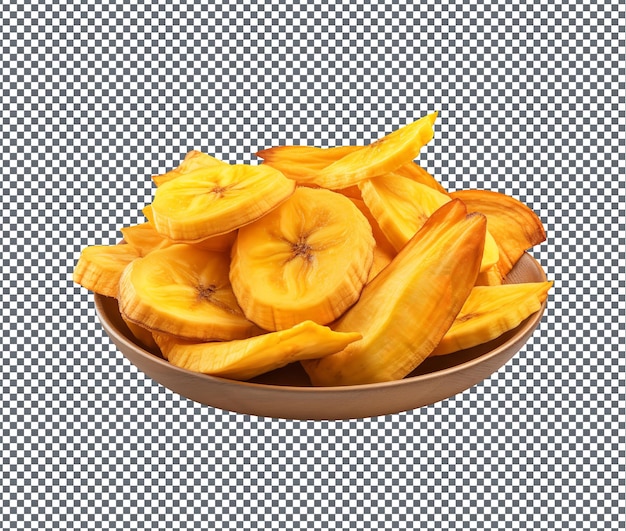 Tan dulces papas fritas de plátano aisladas en un fondo transparente