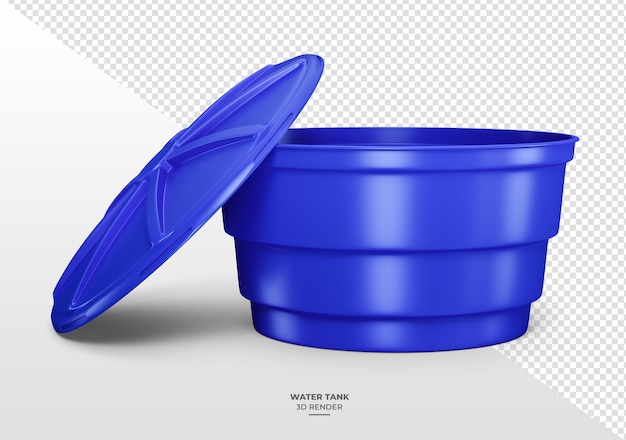 Tanque de agua de plástico azul en renderizado 3D con fondo transparente
