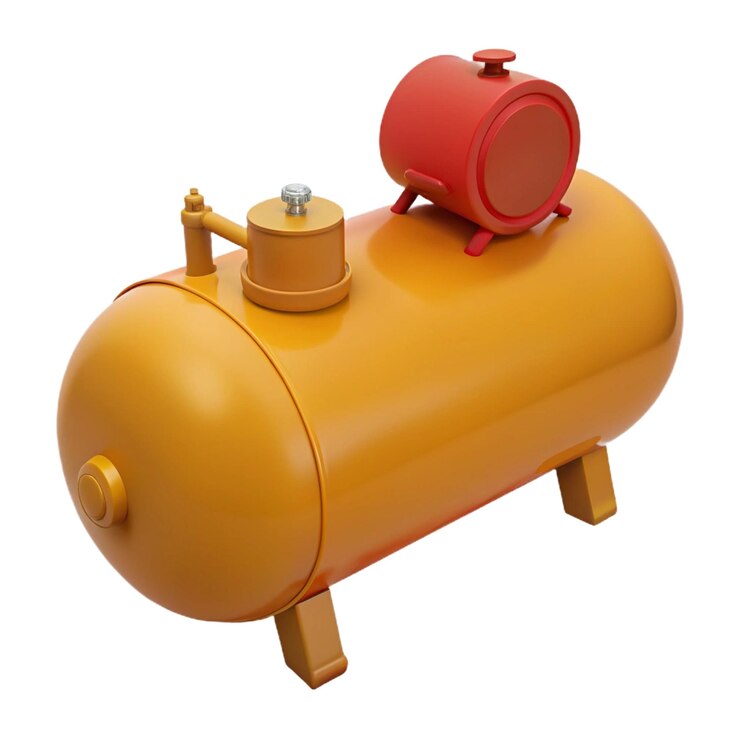 PSD un tanque amarillo con una tapa roja que dice "gas" en él