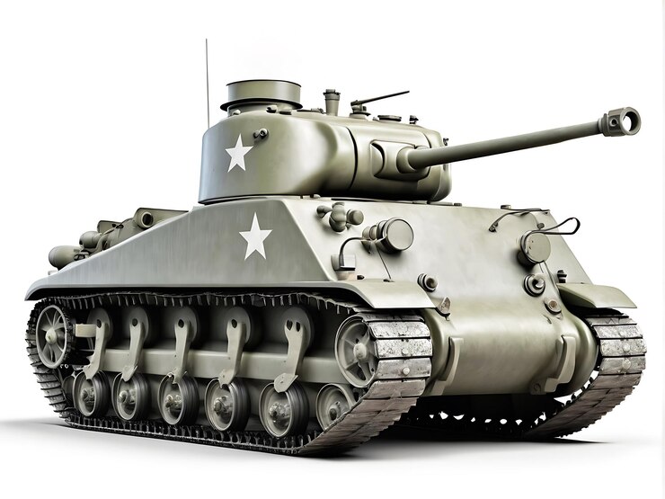 PSD tanque militar aislado en fondo blanco render 3d