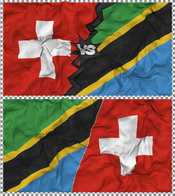 Tanzania contro la Svizzera Half Combined Flag Cloth Bump Texture Rendering 3D