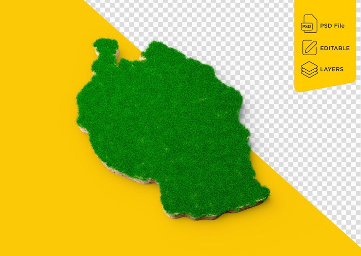 PSD tanzania mappa suolo terra geologia sezione trasversale erba verde e roccia terra texture 3d illustrazione